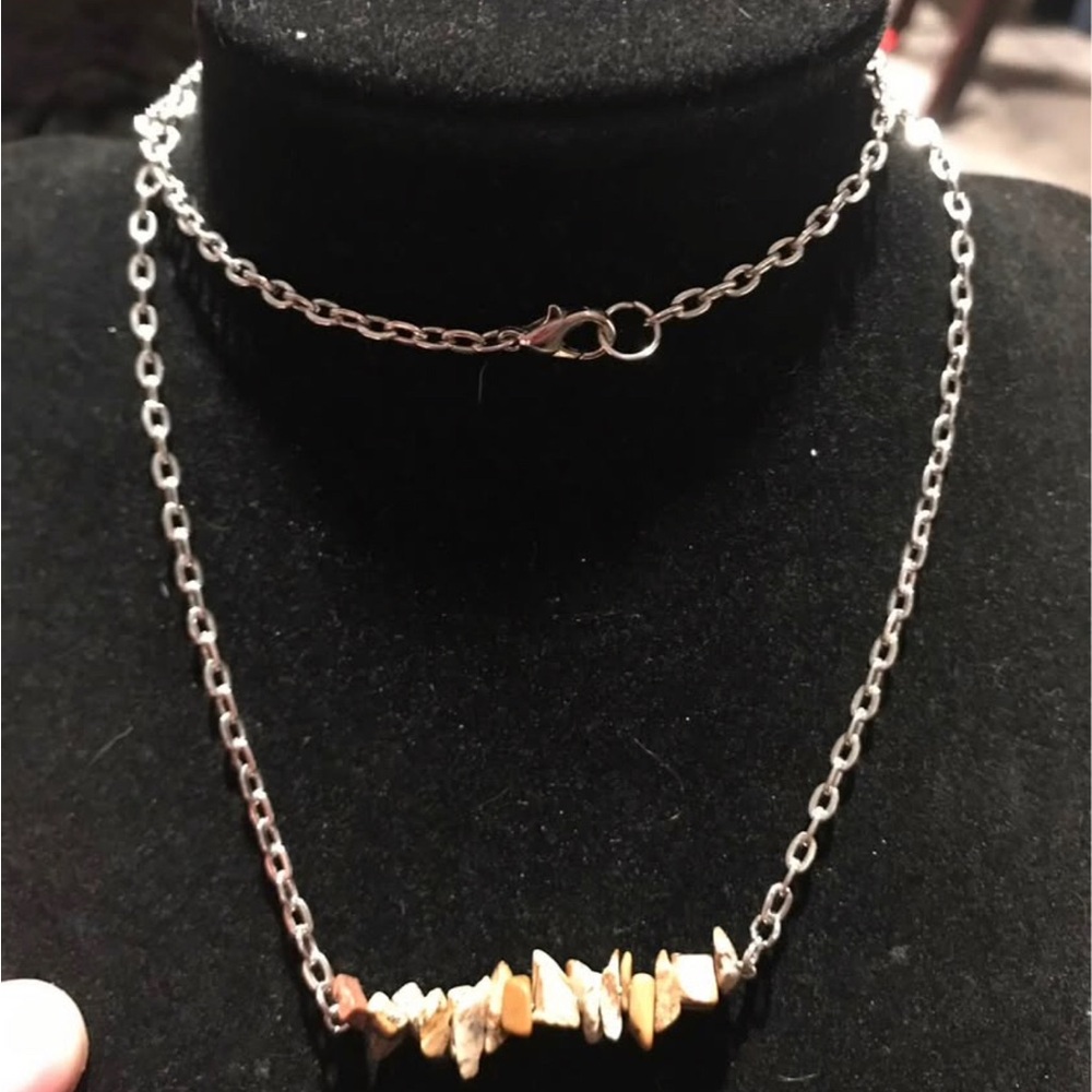 Picture Jasper Crystal Bar Necklace